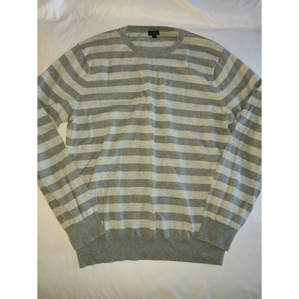 J Crew Men's Striped Crewneck Sweater Cotton Cashmere Blend Size Large Gray